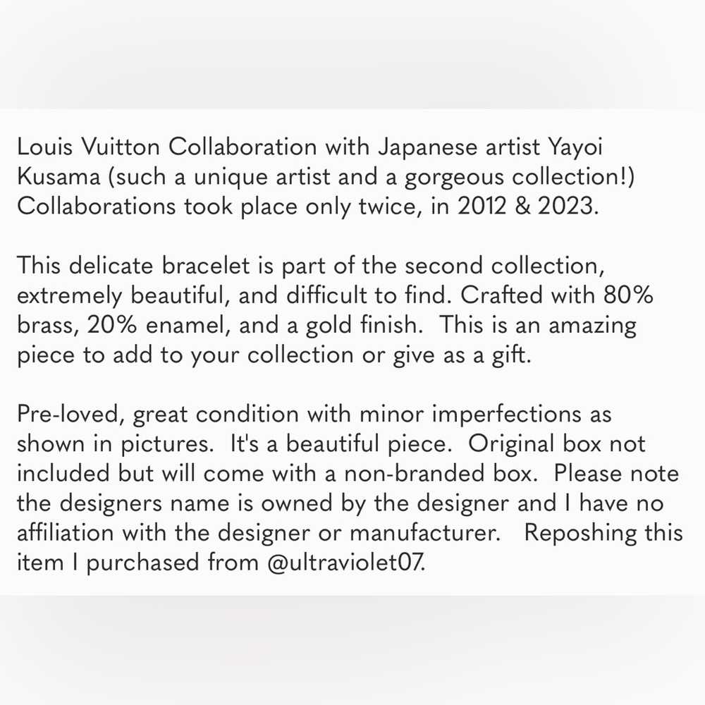 Louis Vuitton x Yayoi Kusama Collaboration Infinity Dots Bracelet M0969A  RARE - Picture 9 of 9